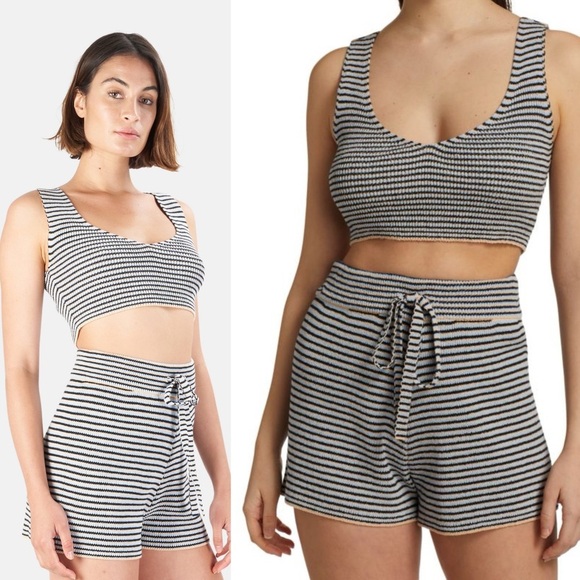 A.L.C. Greyson Stripe Rib-Knit Crop Top & Billie Short 2pc Set Small - Picture 13 of 13